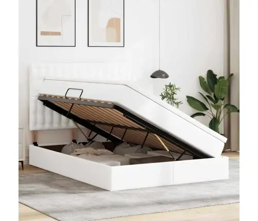 Glabāšanas Gulta Tīra Balta 140 X 200 Cm Mākslīgā Āda Vidaxl