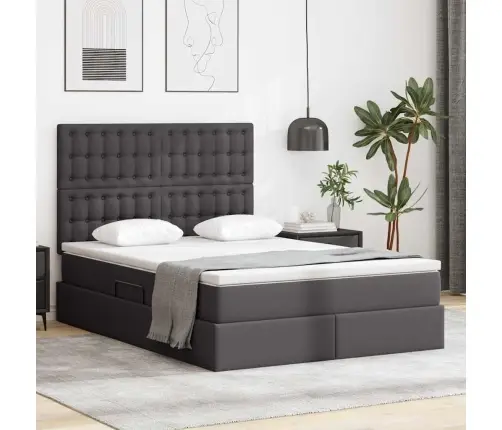 Glabāšanas Gulta Ar Matraci Pelēka 140 X 200 Cm Mākslīgā Āda Vidaxl