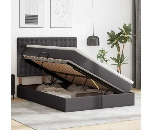 Glabāšanas Gulta Ar Matraci Pelēka 140 X 200 Cm Mākslīgā Āda Vidaxl