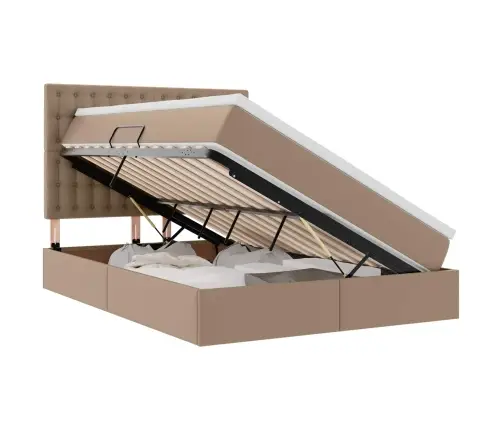 Glabāšanas Gulta Ar Matraci Kafija 140 X 200 Cm Mākslīgā Āda Vidaxl