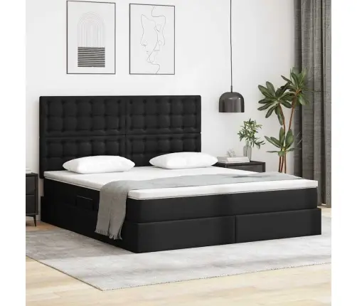 Saugos Lova Su Čiužiniu Juoda 160 X 200 Cm Dirbtinė Oda