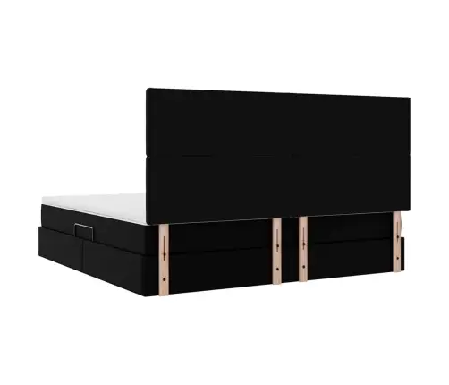 Laos Voodi Madratsiga Peaga Must 200 X 200 Cm Kunstnahk