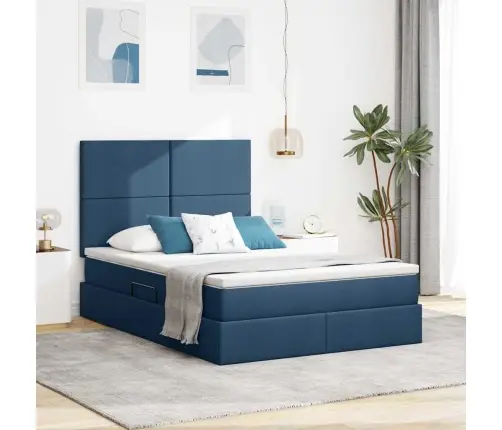 Voodi Hoiukohaga Ja Madratsiga Sinine 140 X 190 Cm Polüester