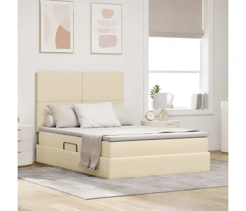 Glabāšanas Gulta Ar Matraci Krēms 140 X 200 Cm Mākslīgā Āda Vidaxl