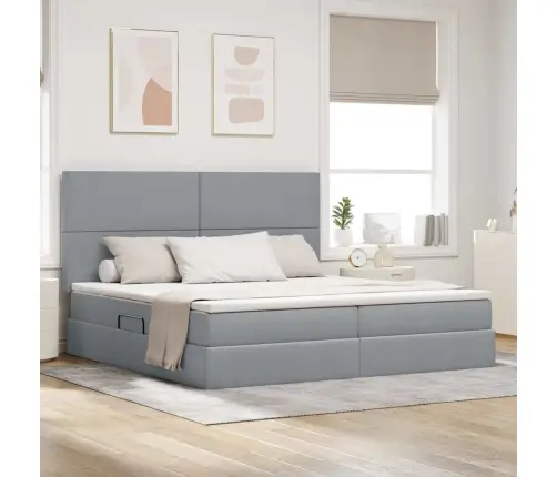 Voodi Hoiukohaga Ja Madratsiga Helehall 200 X 200 Cm Polüester