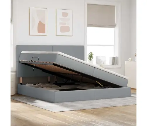 Voodi Hoiukohaga Ja Madratsiga Helehall 200 X 200 Cm Polüester