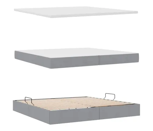 Voodi Hoiukohaga Ja Madratsiga Helehall 200 X 200 Cm Polüester