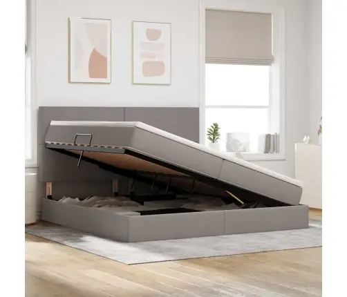 Gulta Ar Uzglabāšanas Vietu Un Matraci Pelēkbrūna 200 X 200 Cm Vidaxl