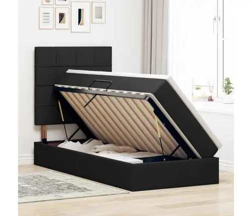 Gulta Ar Uzglabāšanas Vietu Un Matraci Melna 90 X 200 Cm Vidaxl