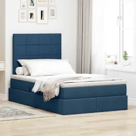 Gulta Ar Uzglabāšanas Vietu Un Matraci Zila 120 X 200 Cm Audums Vidaxl