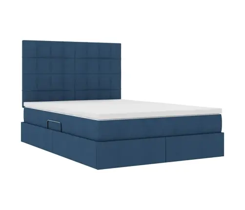 Laos Voodi Madratsiga Peaga Sinine 140 X 190 Cm Kunstnahk