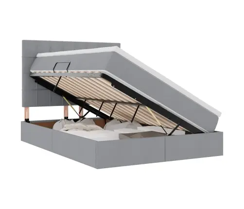 Voodi Hoiukohaga Ja Madratsiga Helehall 140 X 200 Cm Polüester