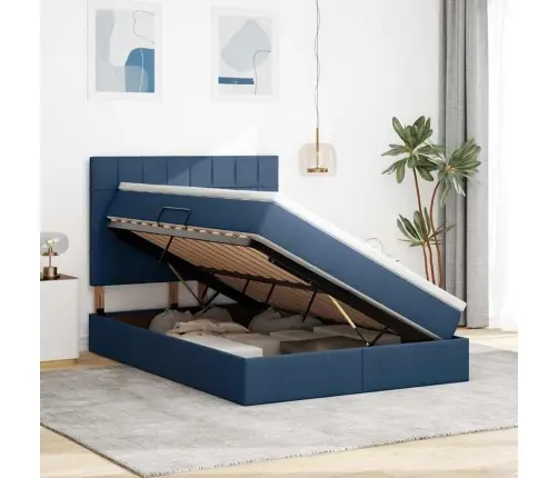 Glabāšanas Gulta Ar Matraci Zila 140 X 200 Cm Mākslīgā Āda Vidaxl