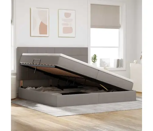 Saugos Lova Su Čiužiniu Taupe 200 X 200 Cm Dirbtinė Oda