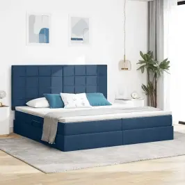 Gulta Ar Uzglabāšanas Vietu Un Matraci Zila 200 X 200 Cm Vidaxl