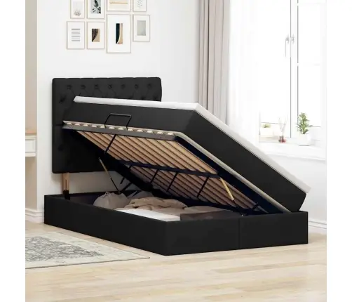 Glabāšanas Gulta Ar Matraci Melna 120 X 200 Cm Mākslīgā Āda Vidaxl