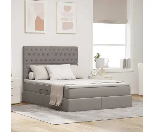 Voodi Hoiukohaga Ja Madratsiga Peaga Pruunikashall 140 X 190 Cm