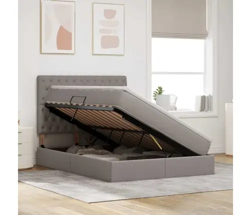 Voodi Hoiukohaga Ja Madratsiga Peaga Pruunikashall 140 X 190 Cm