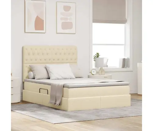 Voodi Hoiukohaga Ja Madratsiga Kreem 140 X 200 Cm Polüester