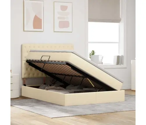 Voodi Hoiukohaga Ja Madratsiga Kreem 140 X 200 Cm Polüester