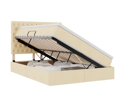 Voodi Hoiukohaga Ja Madratsiga Kreem 140 X 200 Cm Polüester