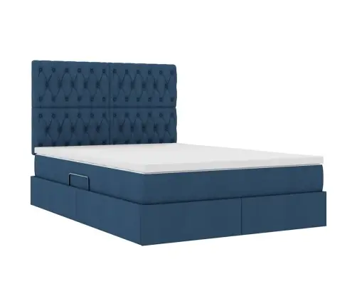 Glabāšanas Gulta Ar Matraci Zila 140 X 200 Cm Mākslīgā Āda Vidaxl