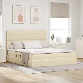 Gulta Ar Uzglabāšanas Vietu Un Matraci Krēms 160 X 200 Cm Vidaxl Gulta Ar Uzglabāšanas Vietu Un Matraci Krēms 160 X 200 Cm Vidaxl