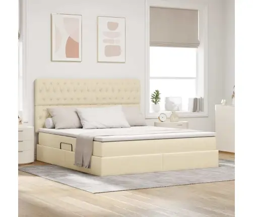 Gulta Ar Uzglabāšanas Vietu Un Matraci Krēms 180 X 200 Cm Vidaxl