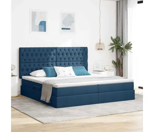 Glabāšanas Gulta Ar Matraci Zila 200 X 200 Cm Mākslīgā Āda Vidaxl