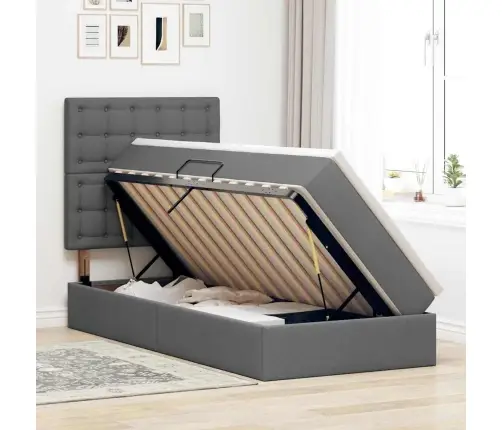 Gulta Ar Uzglabāšanas Vietu Un Matraci Tumši Pelēks 90 X 190 Cm Vidaxl