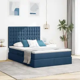 Gulta Ar Uzglabāšanas Vietu Un Matraci Zila 140 X 190 Cm Audums Vidaxl