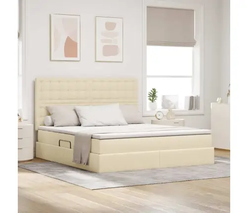Voodi Hoiukohaga Ja Madratsiga Kreem 160 X 200 Cm Polüester