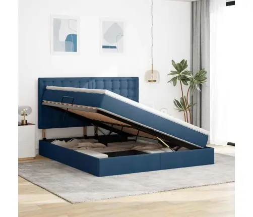 Glabāšanas Gulta Ar Matraci Zila 160 X 200 Cm Mākslīgā Āda Vidaxl