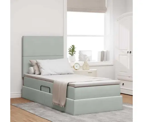 Gulta Ar Uzglabāšanas Vietu Un Matraci Gaiši Pelēks 90 X 190 Cm Vidaxl