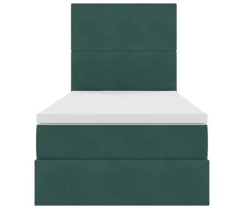 Voodi Hoiukohaga Ja Madratsiga Tume Rohelise 100 X 200 Cm Samet