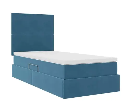 Voodi Hoiukohaga Ja Madratsiga Tumesinine 100 X 200 Cm Samet