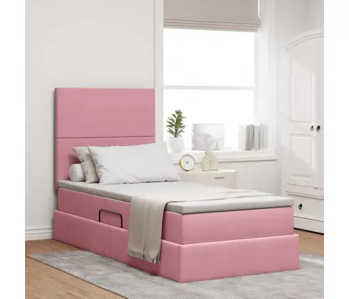 Voodi Hoiukohaga Ja Madratsiga Peaga Roosa 100 X 200 Cm Samet