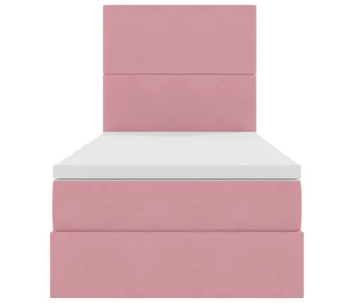 Voodi Hoiukohaga Ja Madratsiga Peaga Roosa 100 X 200 Cm Samet