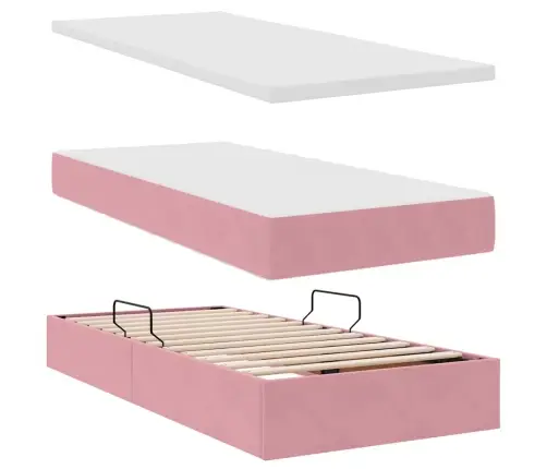 Voodi Hoiukohaga Ja Madratsiga Peaga Roosa 100 X 200 Cm Samet