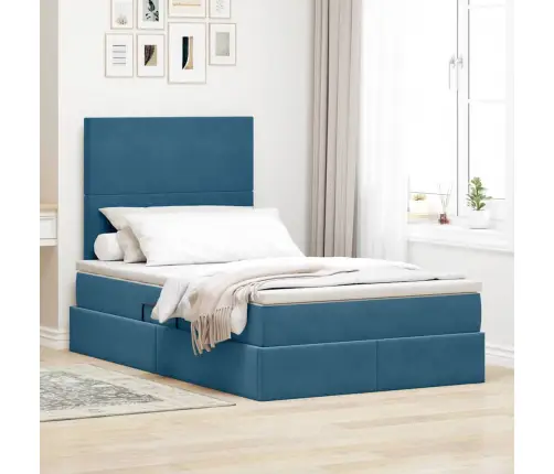 Gulta Ar Uzglabāšanas Vietu Un Led Tumši Zils 120 X 200 Cm Vidaxl