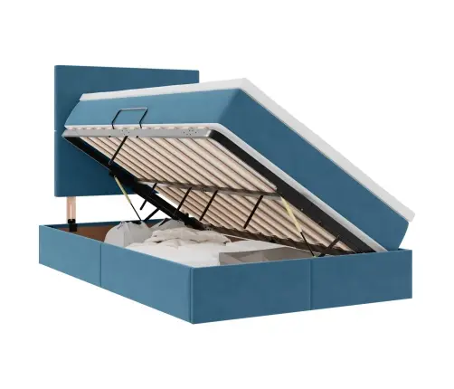 Gulta Ar Uzglabāšanas Vietu Un Led Tumši Zils 120 X 200 Cm Vidaxl