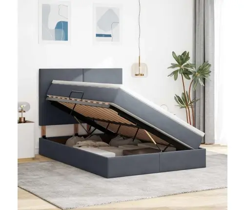 Gulta Ar Uzglabāšanas Vietu Un Led Tumši Pelēks 140 X 190 Cm Vidaxl