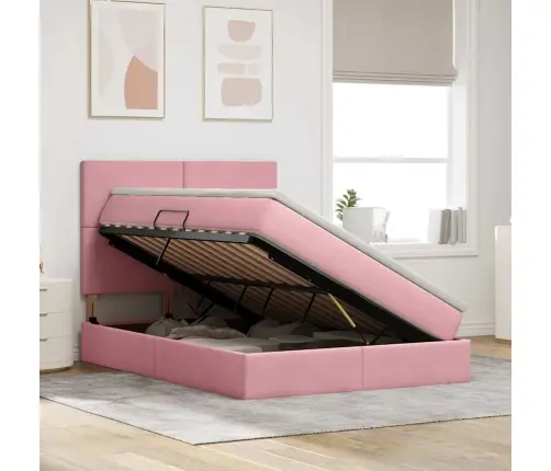 Lova Su Daiktų Laikymo Vieta Ir Čiužiniu Rožinė 140 X 190 Cm
