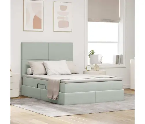 Gulta Ar Uzglabāšanas Vietu Un Led Gaiši Pelēks 140 X 200 Cm Vidaxl