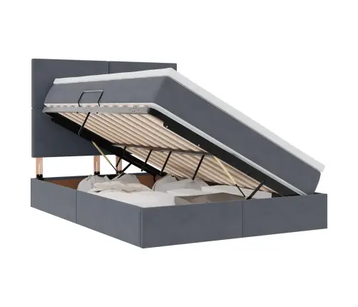 Gulta Ar Uzglabāšanas Vietu Un Led Tumši Pelēks 140 X 200 Cm Vidaxl