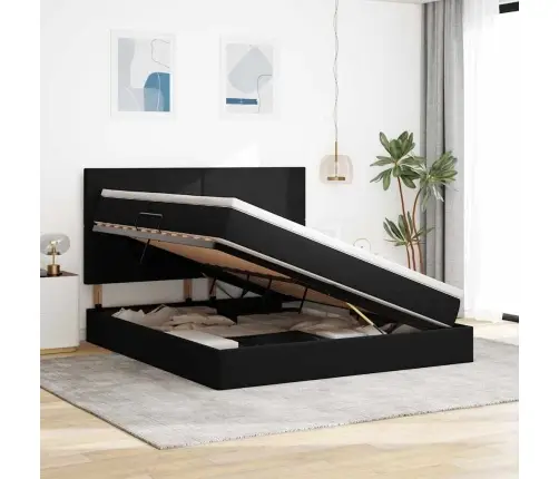 Gulta Ar Uzglabāšanas Vietu Un Led Melna 180 X 200 Cm Samts Vidaxl