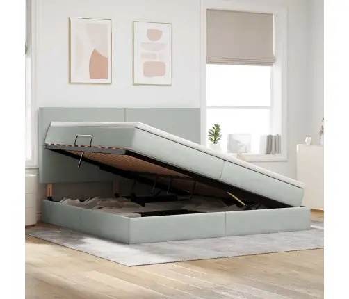 Gulta Ar Uzglabāšanas Vietu Un Led Gaiši Pelēks 200 X 200 Cm Vidaxl