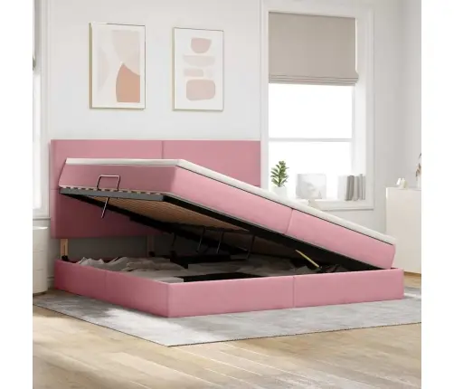 Gulta Ar Uzglabāšanas Vietu Un Led Rozā 200 X 200 Cm Samts Vidaxl