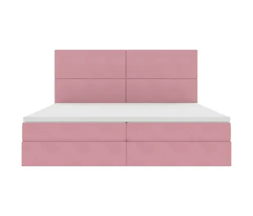 Gulta Ar Uzglabāšanas Vietu Un Led Rozā 200 X 200 Cm Samts Vidaxl