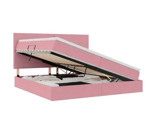 Gulta Ar Uzglabāšanas Vietu Un Led Rozā 200 X 200 Cm Samts Vidaxl